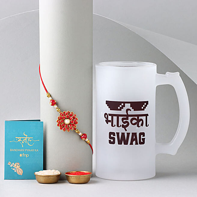 Buy/Send Sneh Floral Rakhi & Swag Beer Mug Online FNP