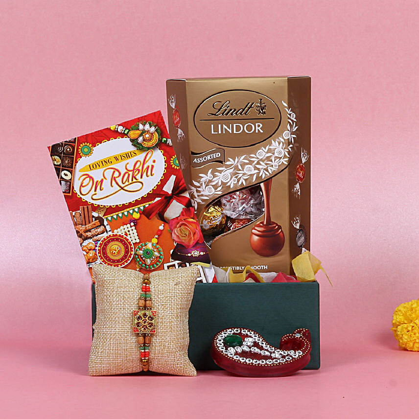 Rakhi Combo with Assorted Lindor Chcolates and Greeting Card