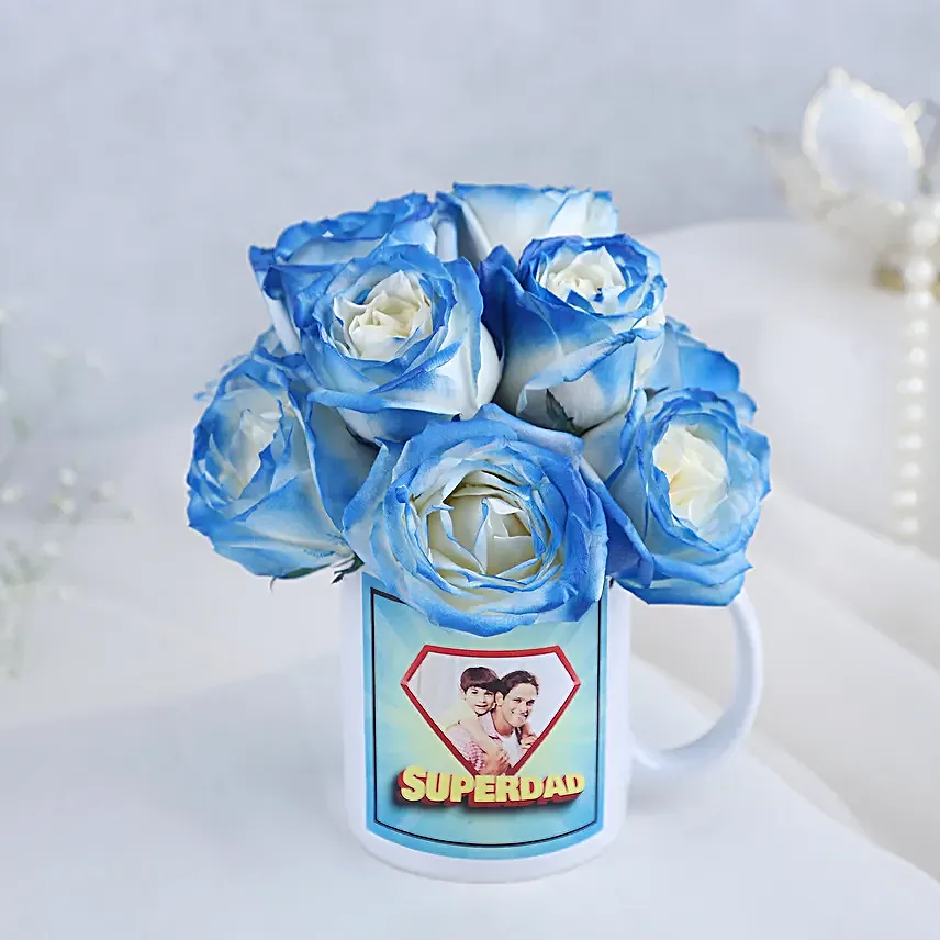 White Sprayed Roses In Fathers Day Personalised Mug
