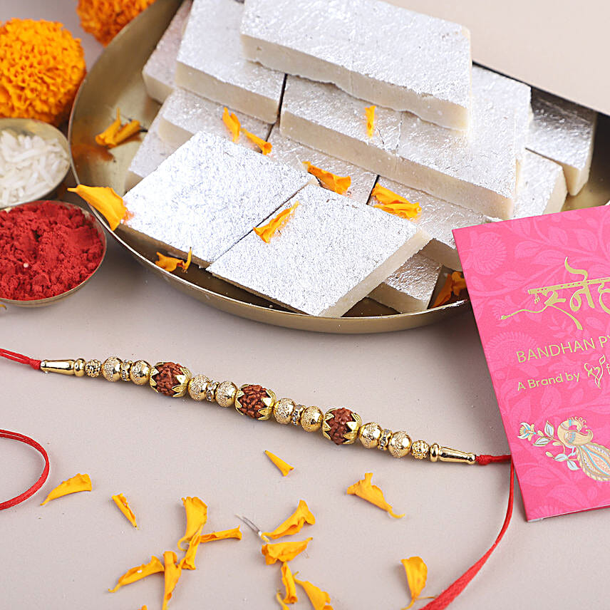 Sneh Royal Rudraksha Rakhi N Kaju Katli