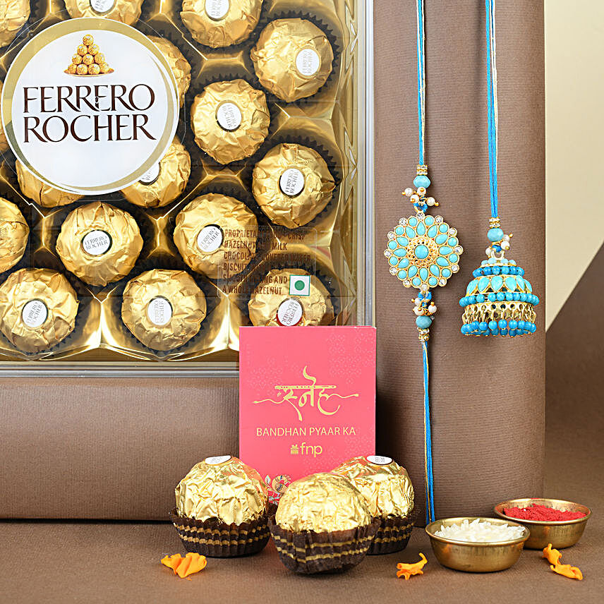 Sneh Trendy Bhaiya Bhabhi Rakhi & Ferrero Rocher Box