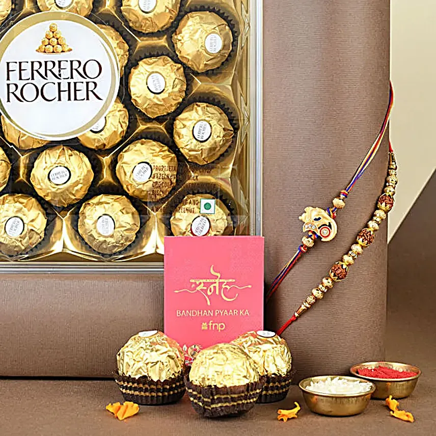 Sneh Devotional Rakhi Set and Ferrero Rocher Gift