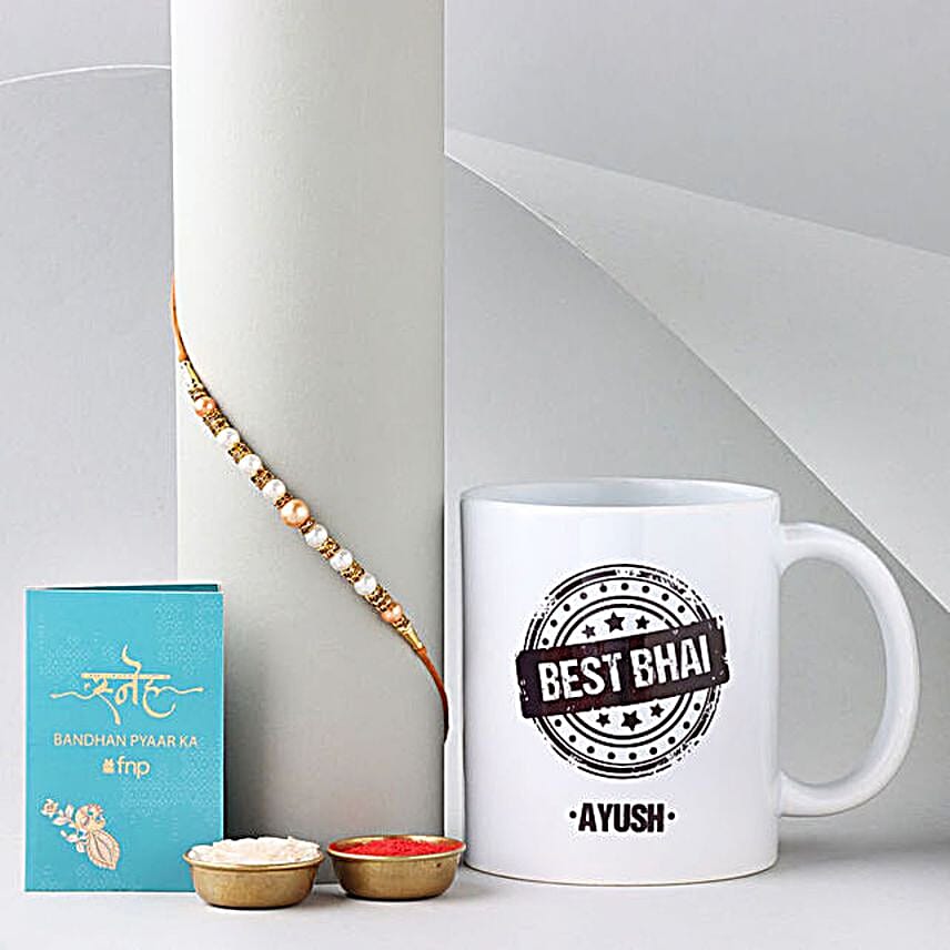 Sneh Pearl Rakhi and Personalised Mug Combo