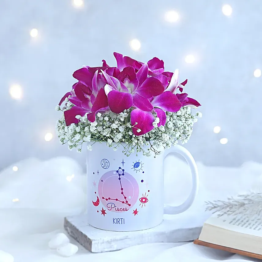 Enchanting Orchid Pisces Personalised Mug