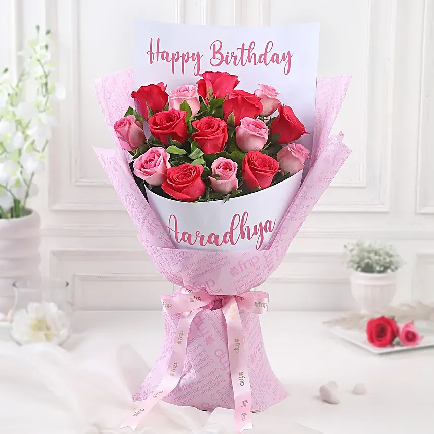 Buy/Send Personalised Grace Pink Rose Bouquet Online- FNP