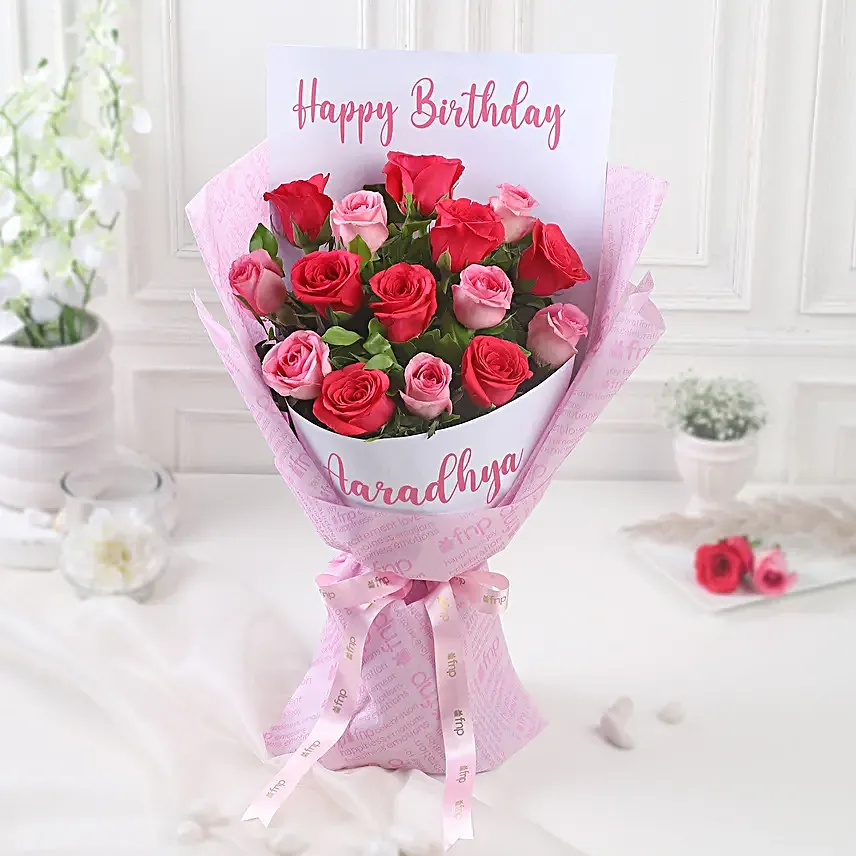 Buy/Send Personalised Grace Pink Rose Bouquet Online- FNP