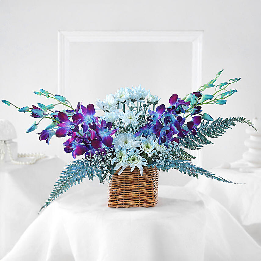 Mythic Beauty Orchids & Daisies Flower Basket