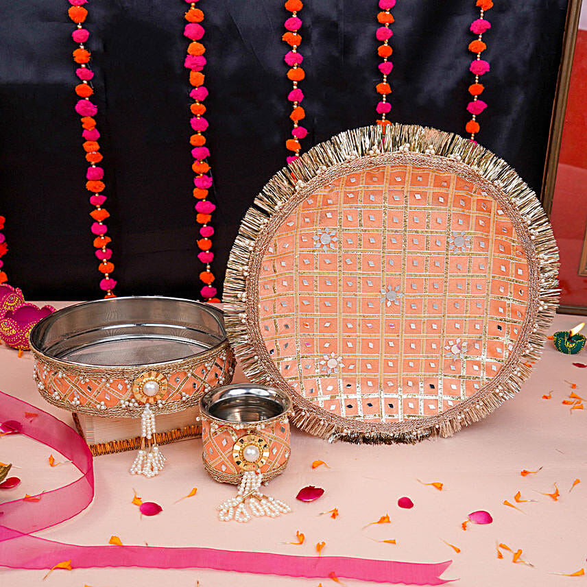 Peachy Love Karwa Chauth Thali Set