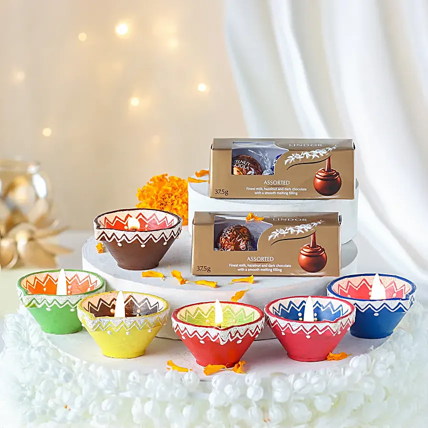 Vibrant Diwali Diyas & Lindt Lindor Pack