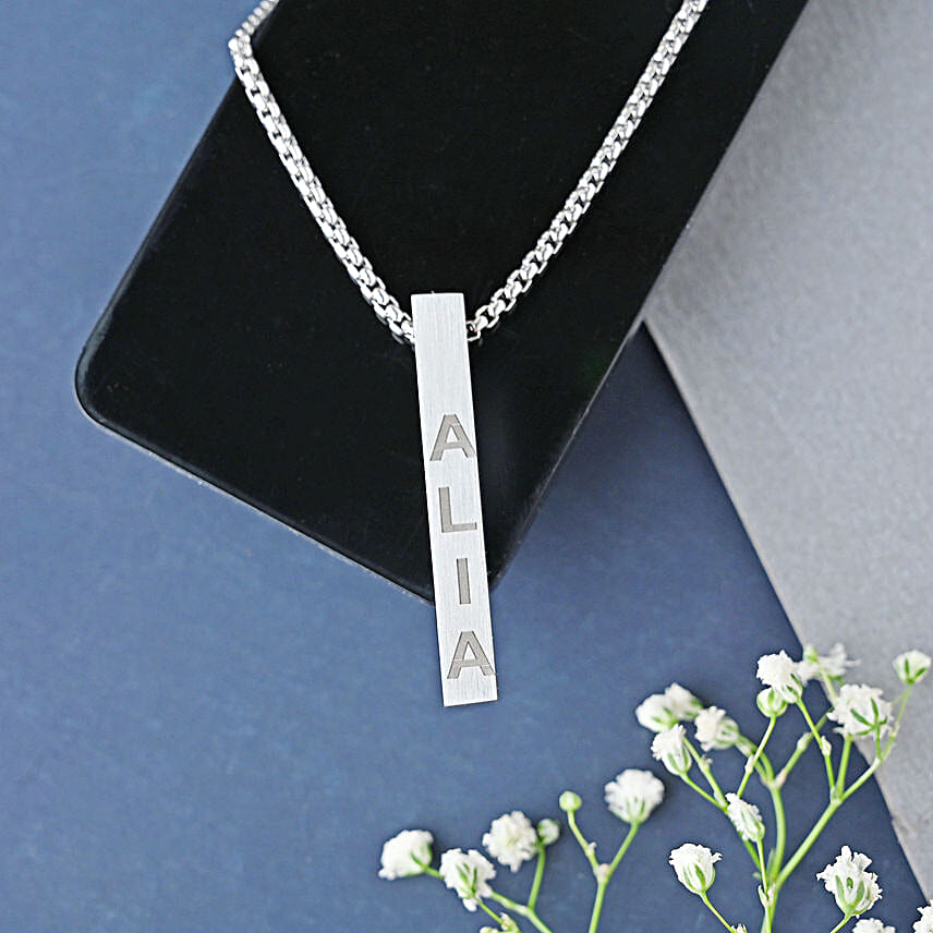 Customised Silver Neck Chain With Square Pendant