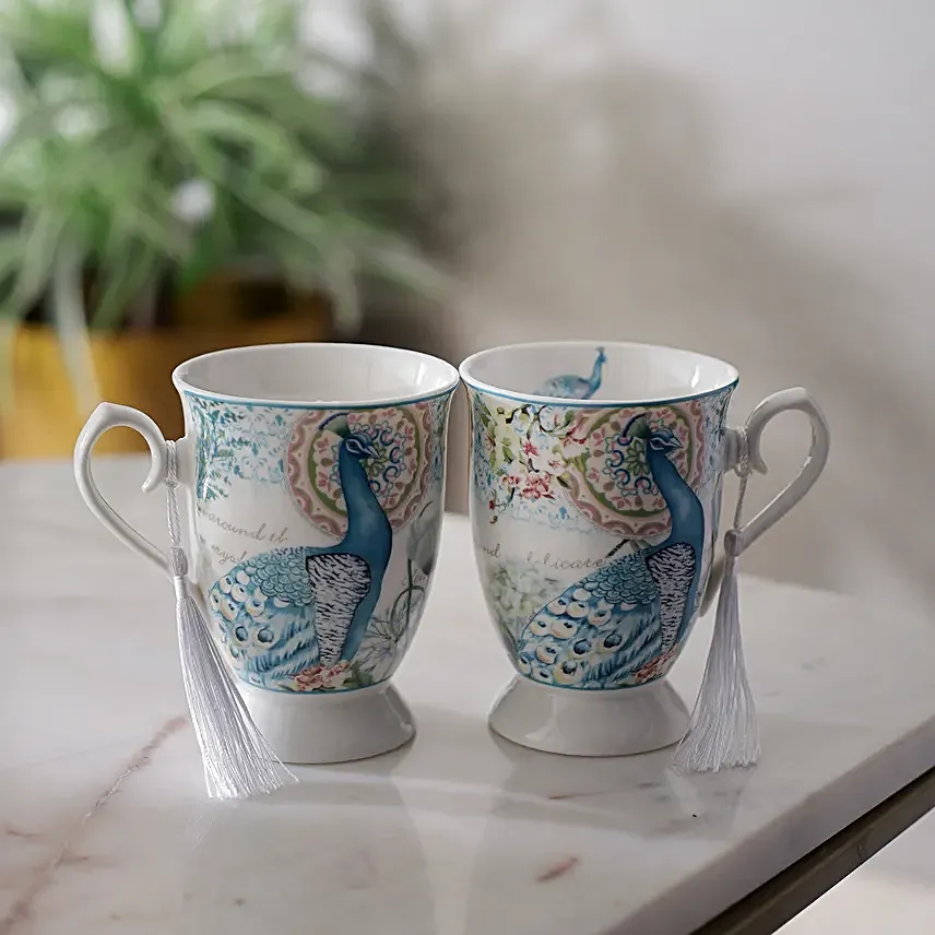 Royal Peacock Teacup: Set of 2