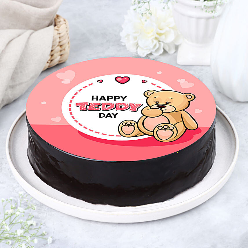 Cute Teddy Love Chocolate Photo Cake 1 Kg Eggless