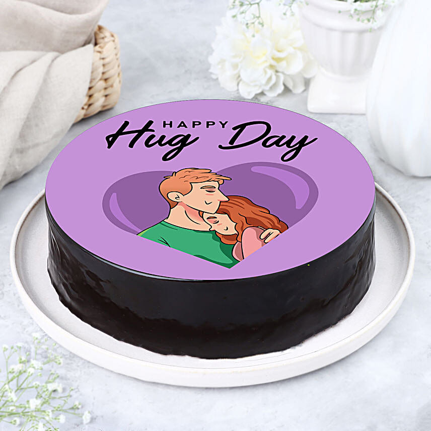 Happy Hug Day Chocolate Photo Cake 1 Kg Eggless