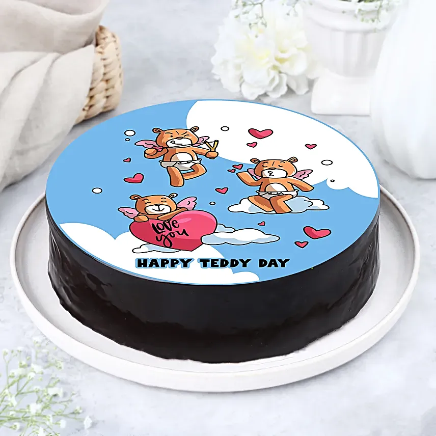 Happy Teddy Day Chocolate Photo Cake 1 Kg Eggless