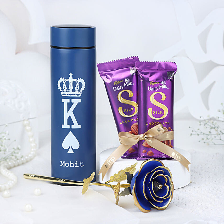 Personalised Bottle & Valentine Rose Combo