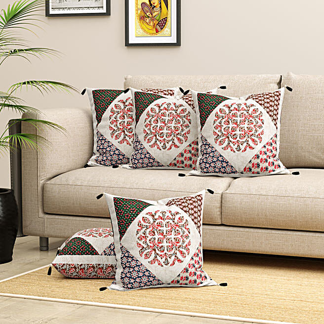 Buy/Send Quilted Barmeri Cushion Cover Set 5Pc Online FNP