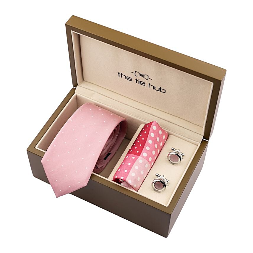 Classy Polka Dot Tie & Pocket Square- Pink