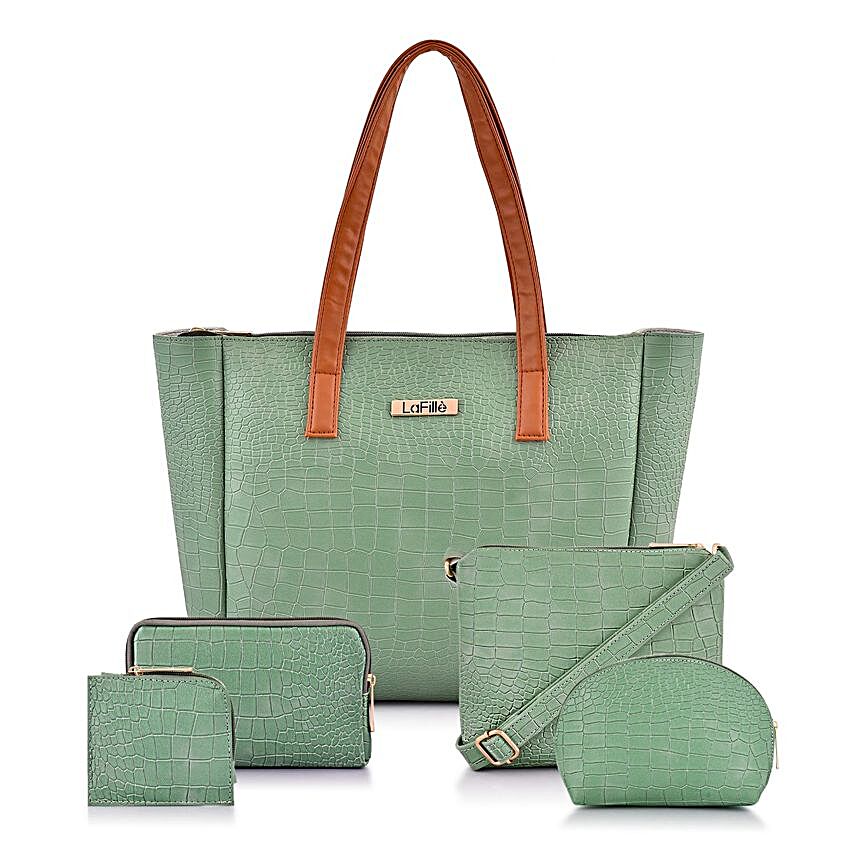 Signature Style Croco Handbag- Green