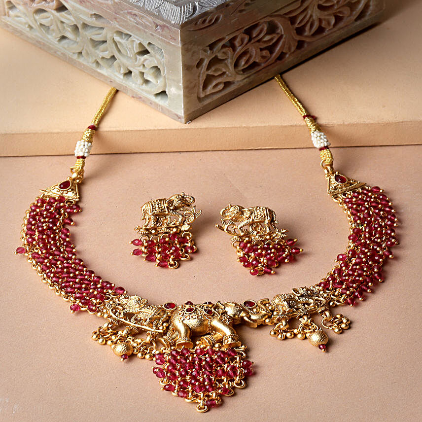 Golden Pachyderm Beaded Jewellery Set
