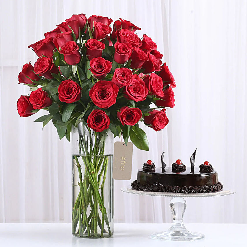 50 Red Roses & Truffle Cake Combo
