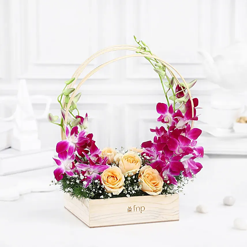 Delicate Beauty Orchids & Roses Arrangement