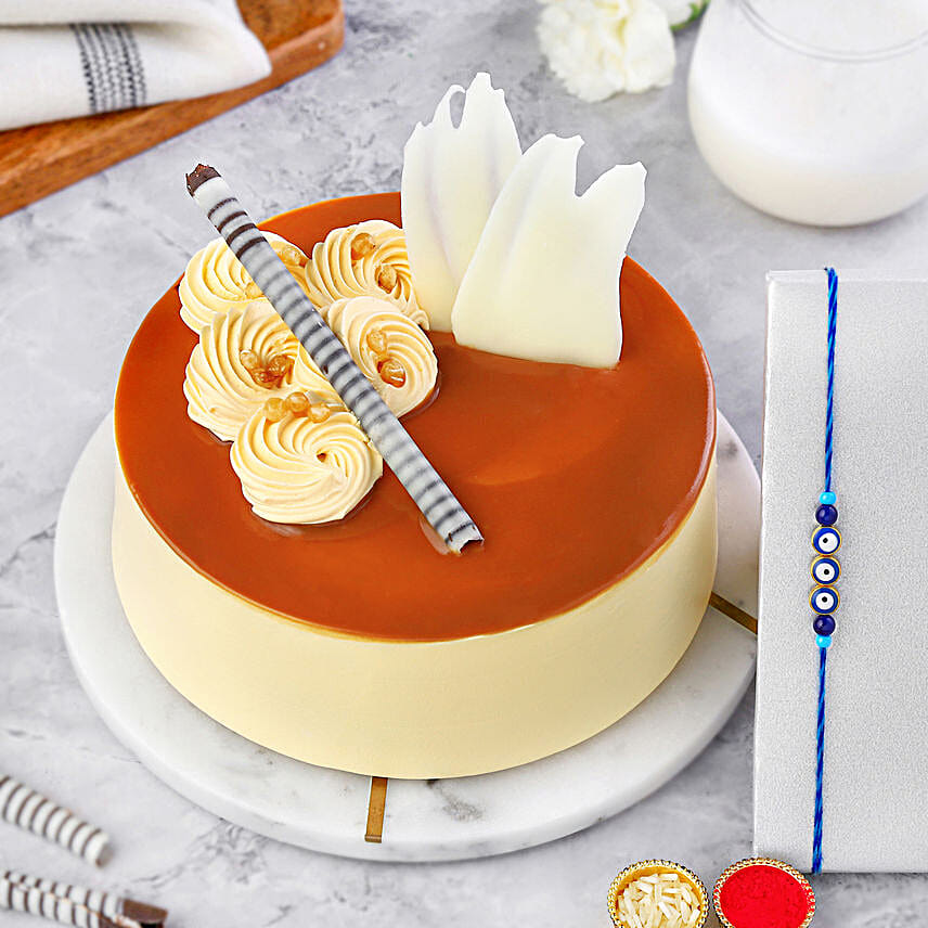 Minimalistic Navy Evil  Eye Rakhi & Butterscotch Delight Half Kg