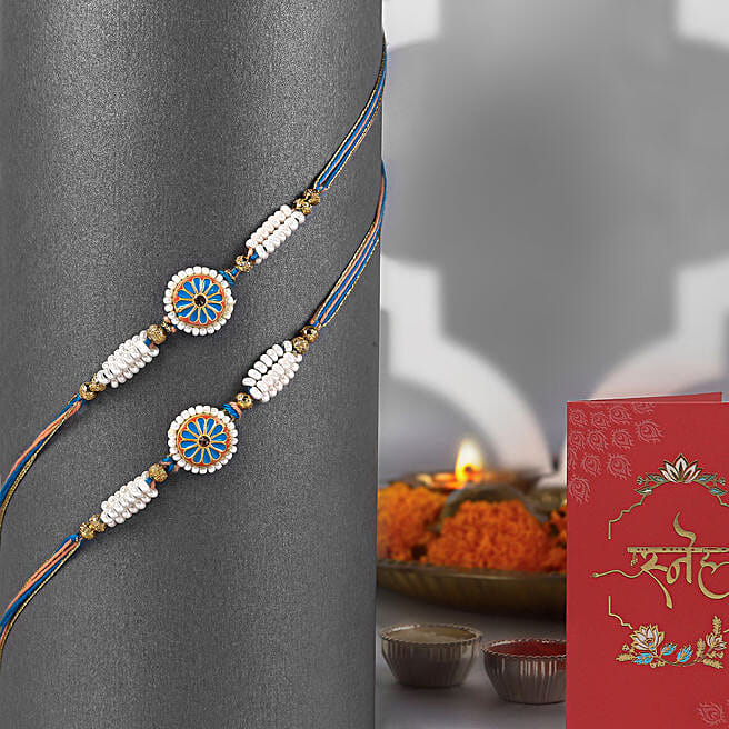 Mahi Designer Meenakari Rakhi Combo With Crystal & Pearl - Gold & Rose Gold Plated For Brother (Set Of 4) - View #6