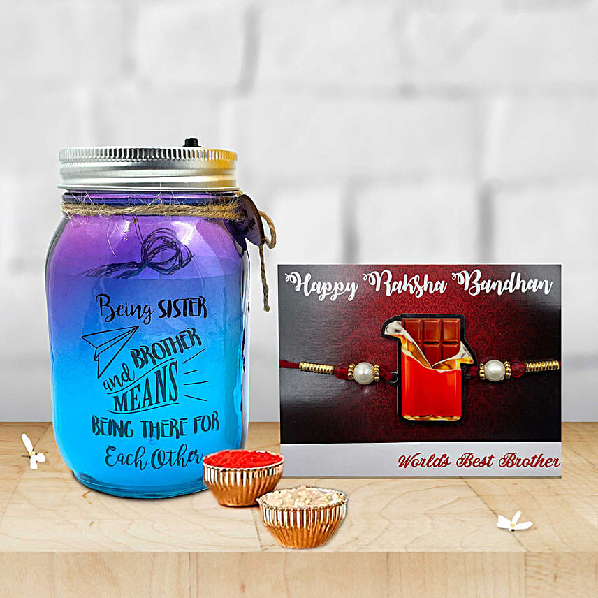 Foodie Brother Rakhi & Chocolate String Light Jar