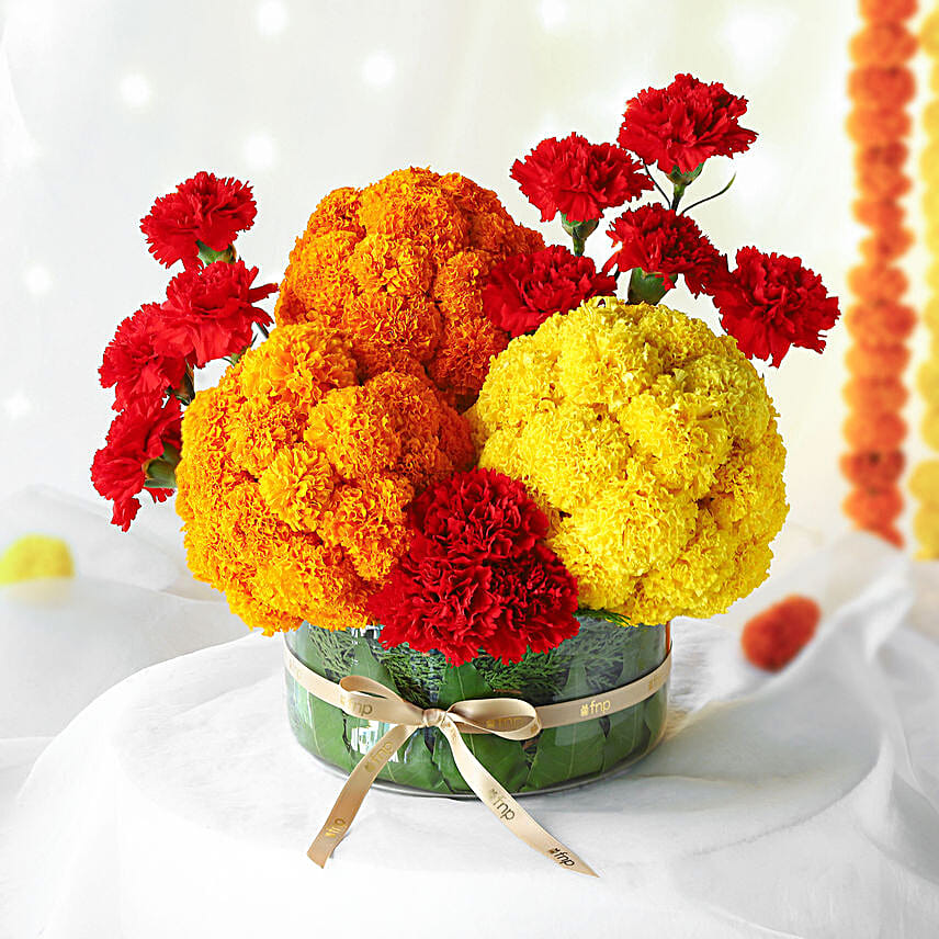 Festive Bliss Mixed Flowers Thali Vase