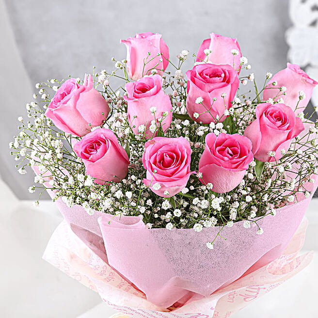 Buy/Send Mesmerizing Love 10 Pink Roses Bouquet Online- FNP