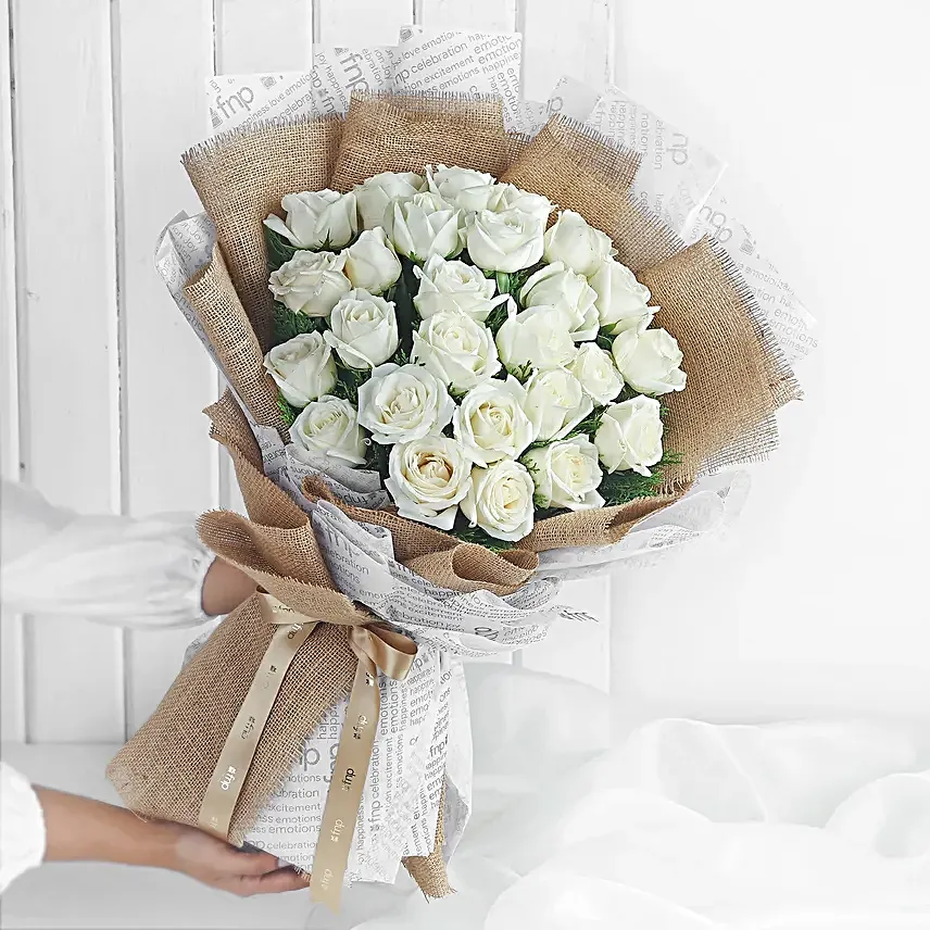 White Winter Roses Bouquet