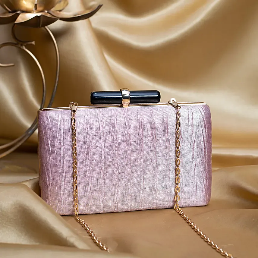 Luxe Crushed Satin Clutch Pink