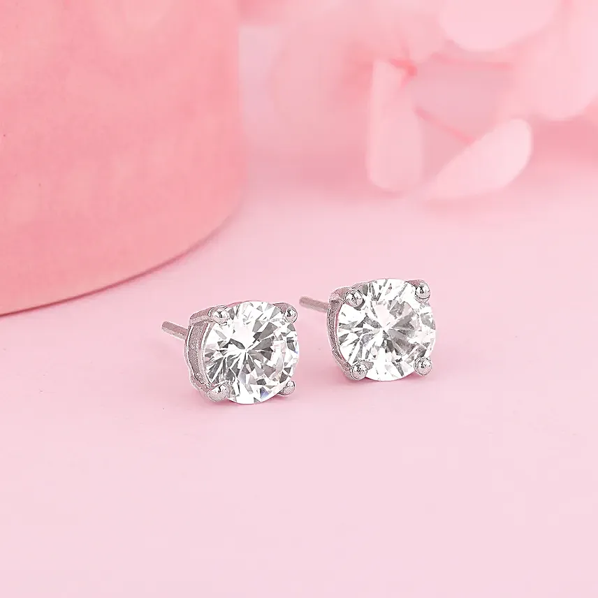 Silver Cubic Zirconia Earrings N Frame Combo