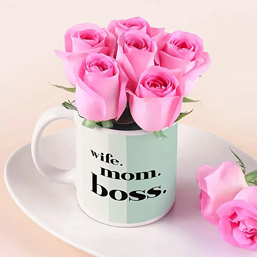 Blushing Roses In Mug N Chocolate Combo For Her