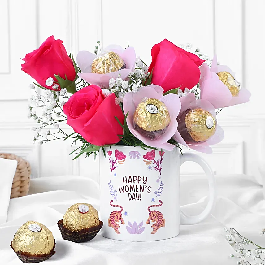 Blooming Love N Chocolate Delight Womens Day Gift Mug