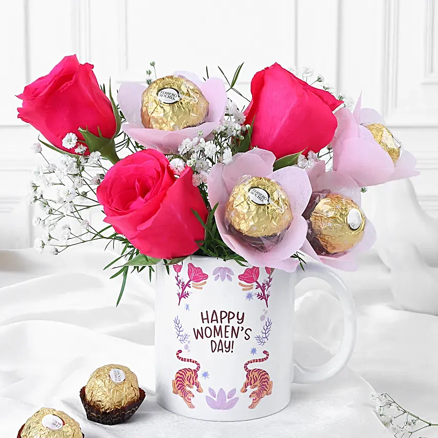 Blooming Love N Chocolate Delight Womens Day Gift Mug