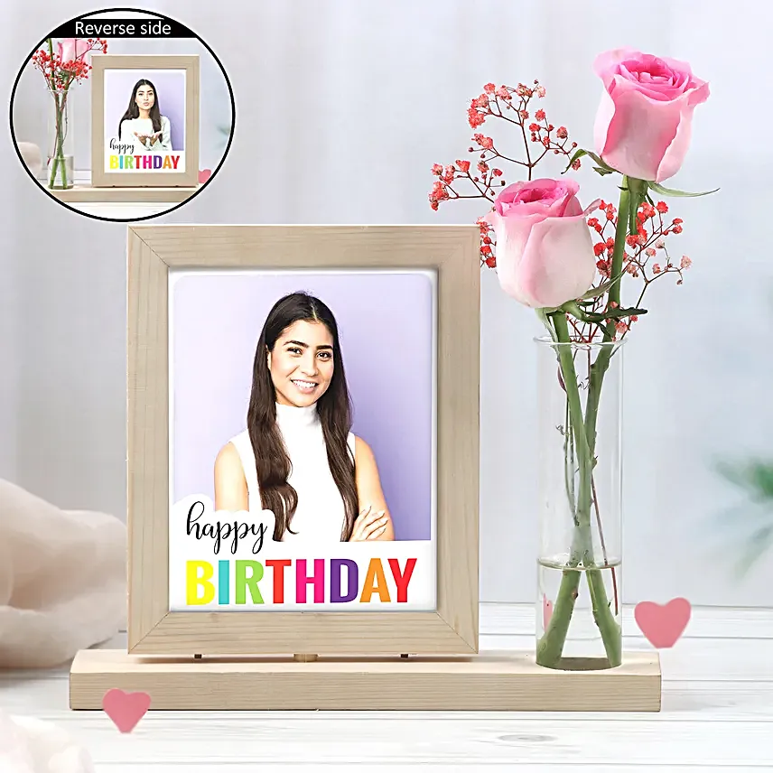 Personalised Birthday Photo Frame With Pink Roses