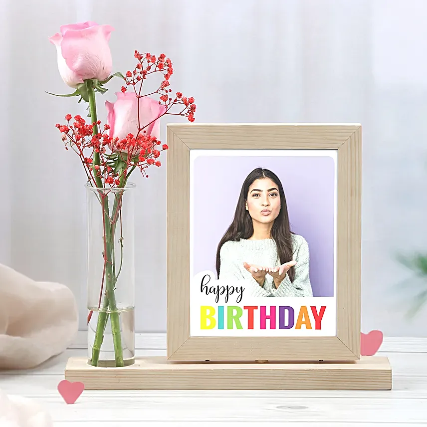 Personalised Birthday Photo Frame With Pink Roses