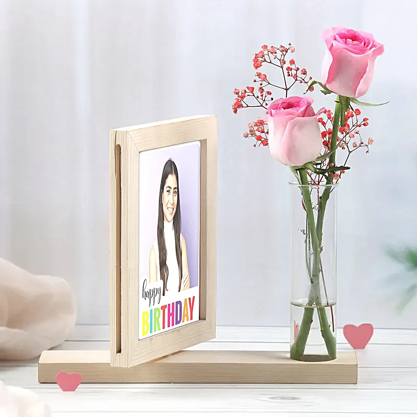Personalised Birthday Photo Frame With Pink Roses