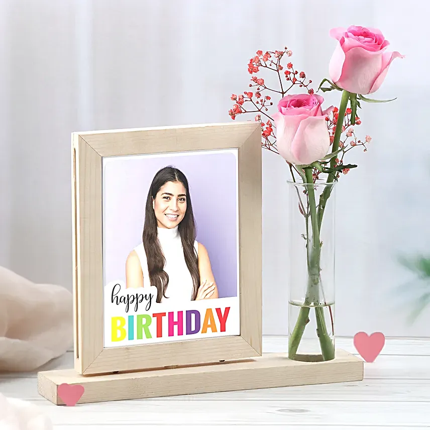 Personalised Birthday Photo Frame With Pink Roses