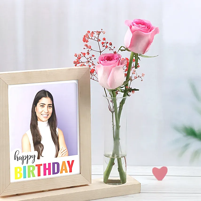 Personalised Birthday Photo Frame With Pink Roses
