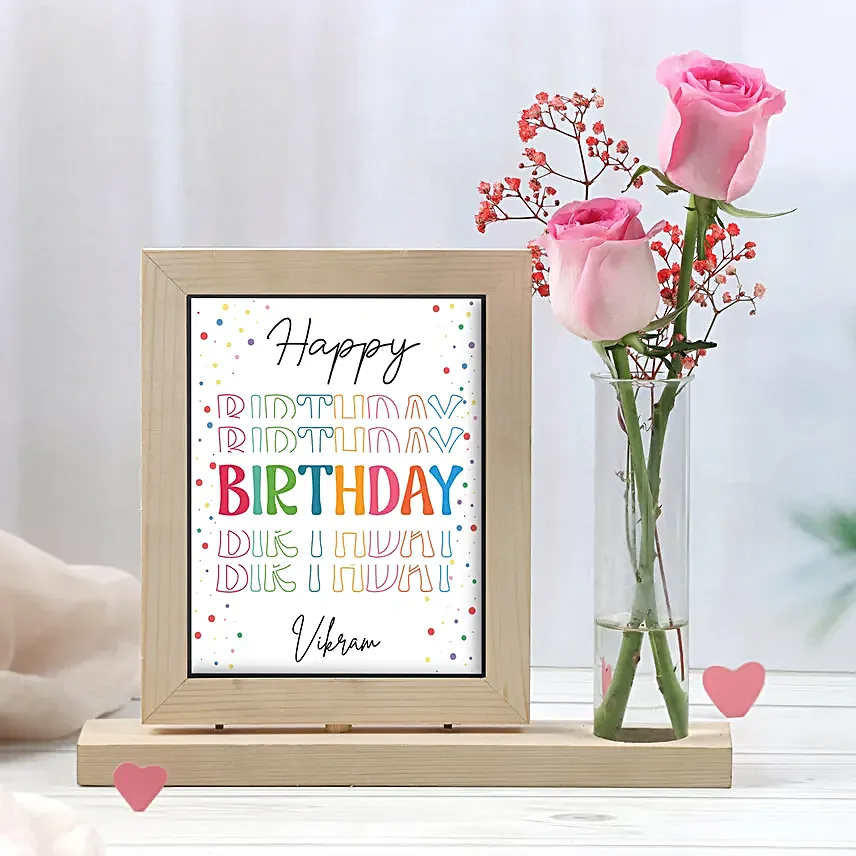 Personalised Birthday Special Frame With Pink Roses
