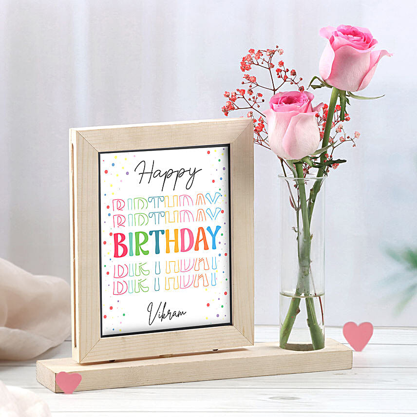Personalised Birthday Special Frame With Pink Roses