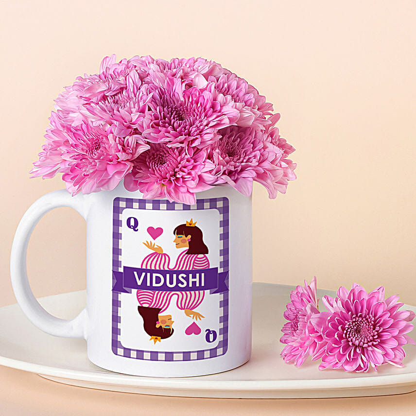 Queen of Hearts personalised mug with daisy