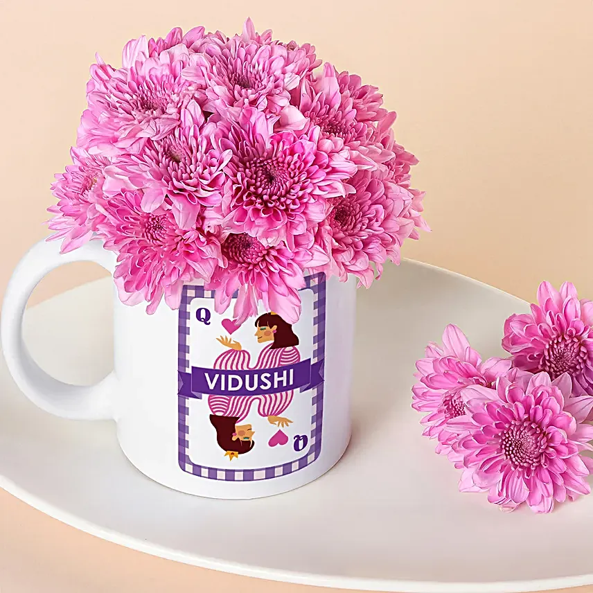Queen of Hearts personalised mug with daisy mug