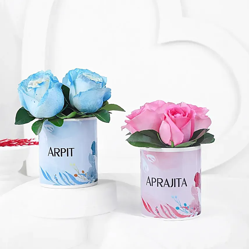Blushing Roses In Personalised Couple Mugs