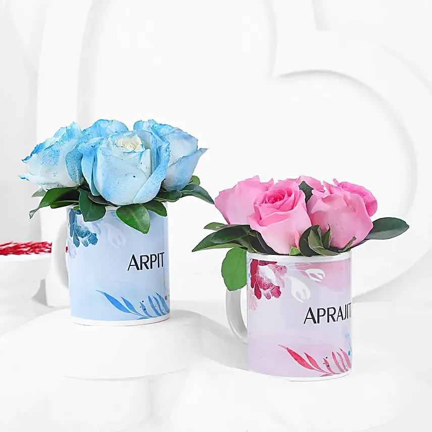 Blushing Roses In Personalised Couple Mugs