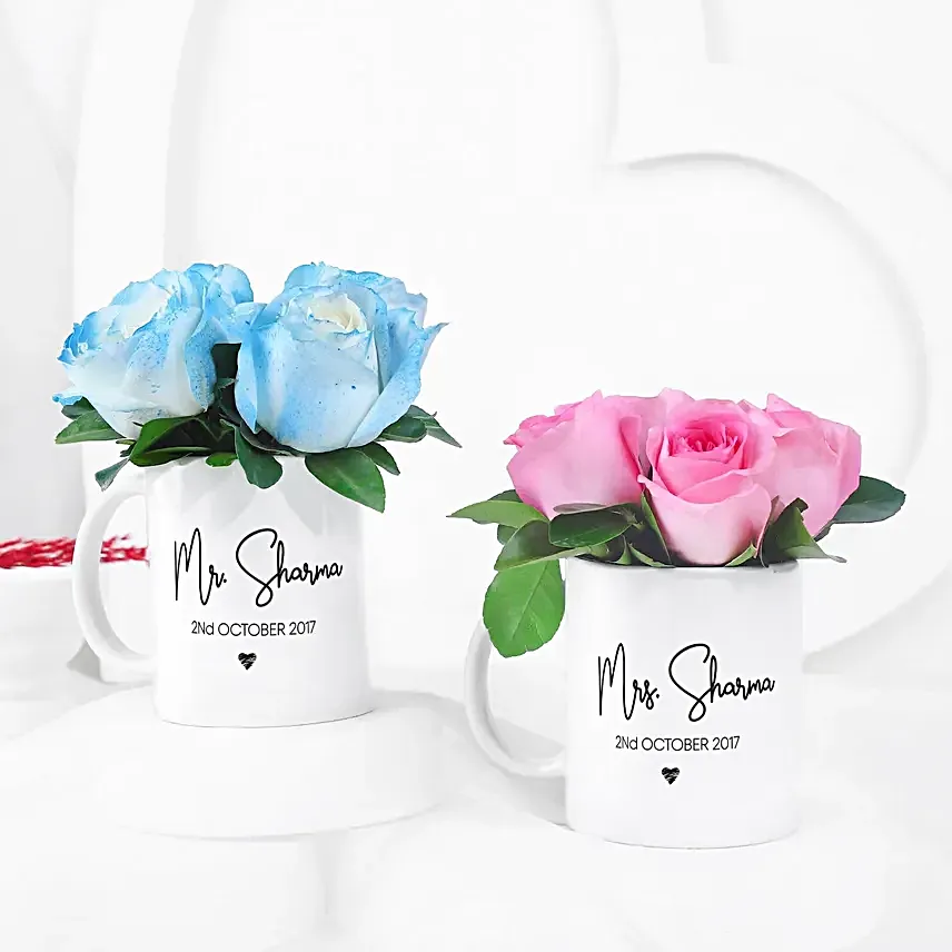 Blushing Roses In Personalised Couple Special Mugs