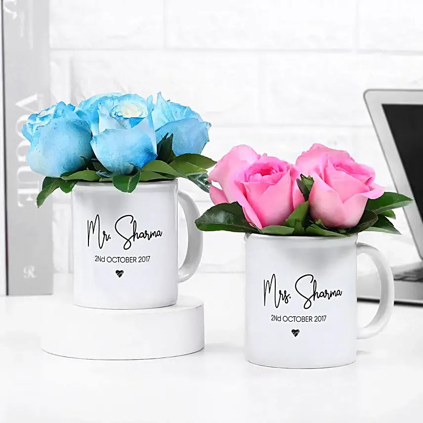 Blushing Roses In Personalised Couple Special Mugs