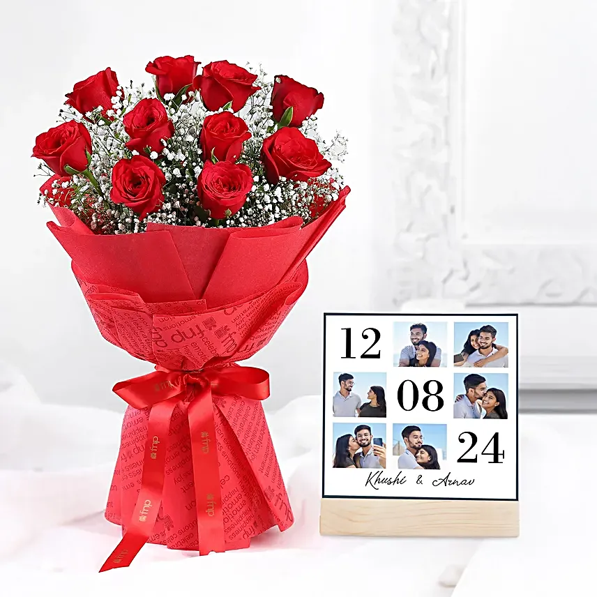 Love Infused Rose Bouquet N Personalised Couple Frame
